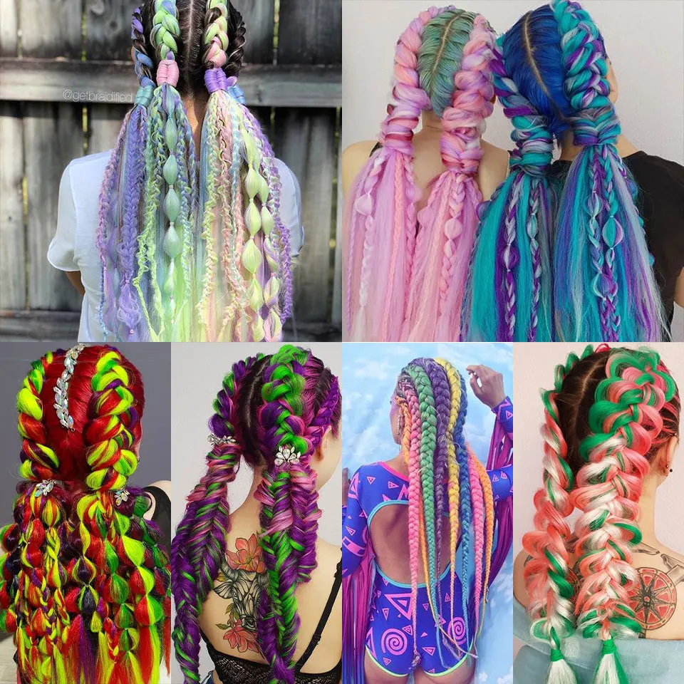 Женские косички для плетения волос с эффектом омбре серые розовые красные синие