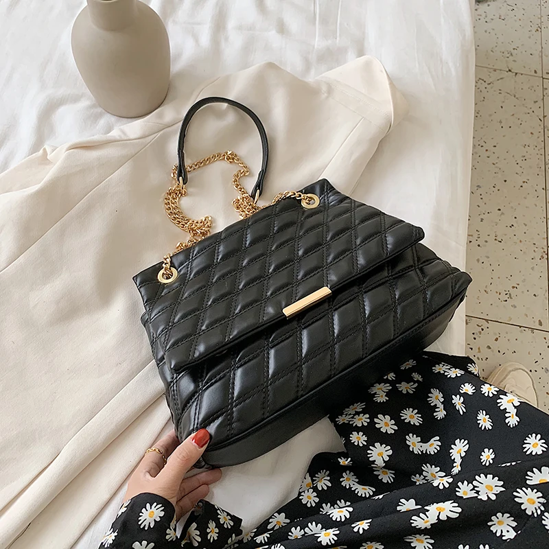 

Fashionable Texture Large Capacity Girl Bag 2020 New Wave Single Shoulder Messenger Diamond Chain Bags Wild Atmosphere Tote Bags