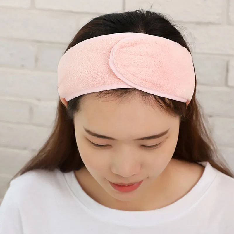 

5 PCs Spa Facial Headband Make Up Wrap Head Terry Cloth Headband Stretch Towel with Magic Tape