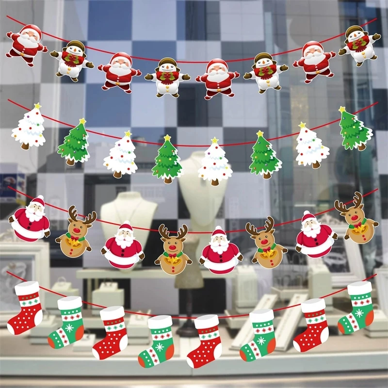 2022 Merry Christmas Decor Garland Banners Santa Claus Banner Snowman Elk Flag Xmas Trees For Home | Дом и сад