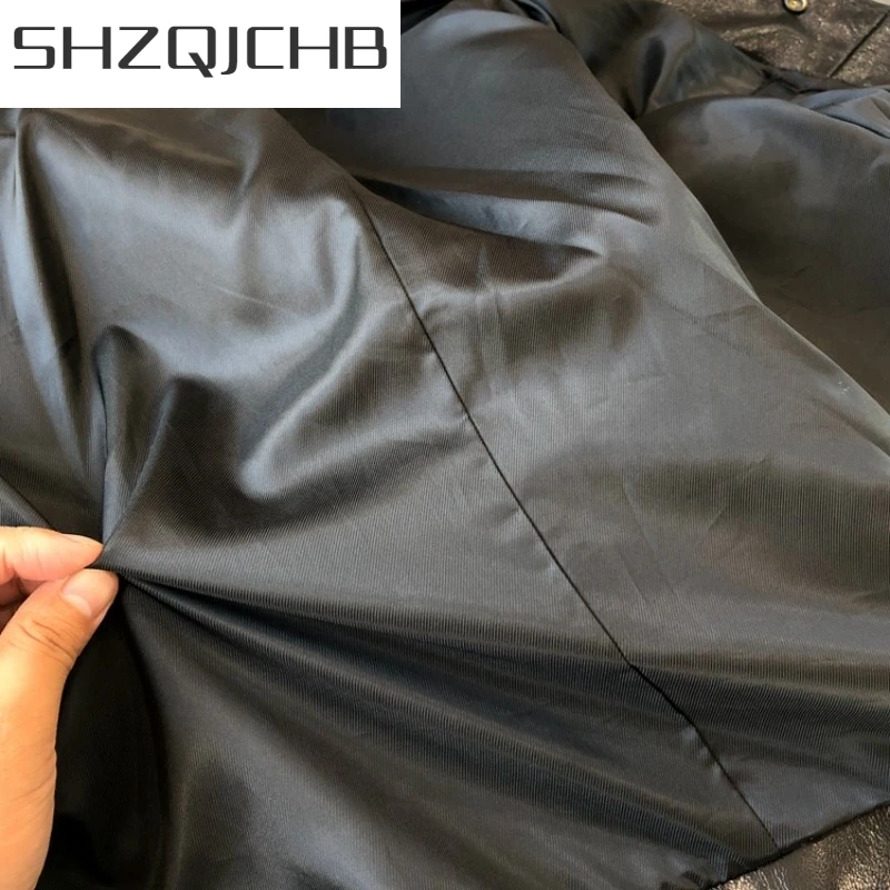 

JCHB 2021 Vintage Motorcycle 100% Genuine Leather Jacket Men Luxury Brand Black Runway Single Breasted Short Coat Spring Autumn