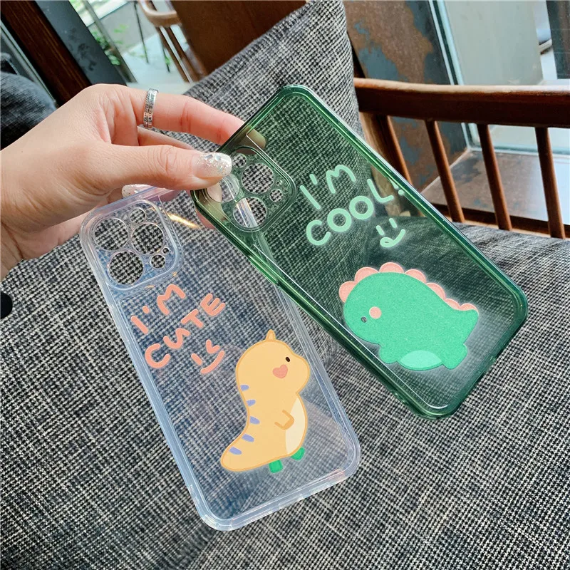 

Transparent Cartoon dinosaur Phone Case For iPhone 12 mini 11 Pro Max X XR XS Max 12 Mini 7 8 Plus SE 2020 Cute Soft TPU Shell