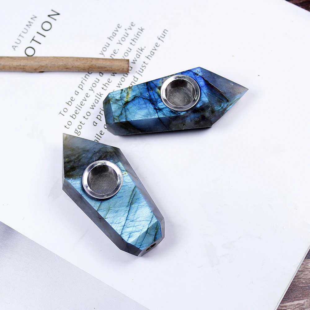 Небольшая дымовая трубка Лабрадорита натуральные камни и минералы с ситечком