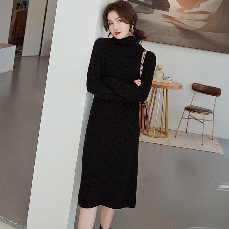 2019 новый осенне-зимний длинный кашемировый свитер Одноцветный тонкий сумка
