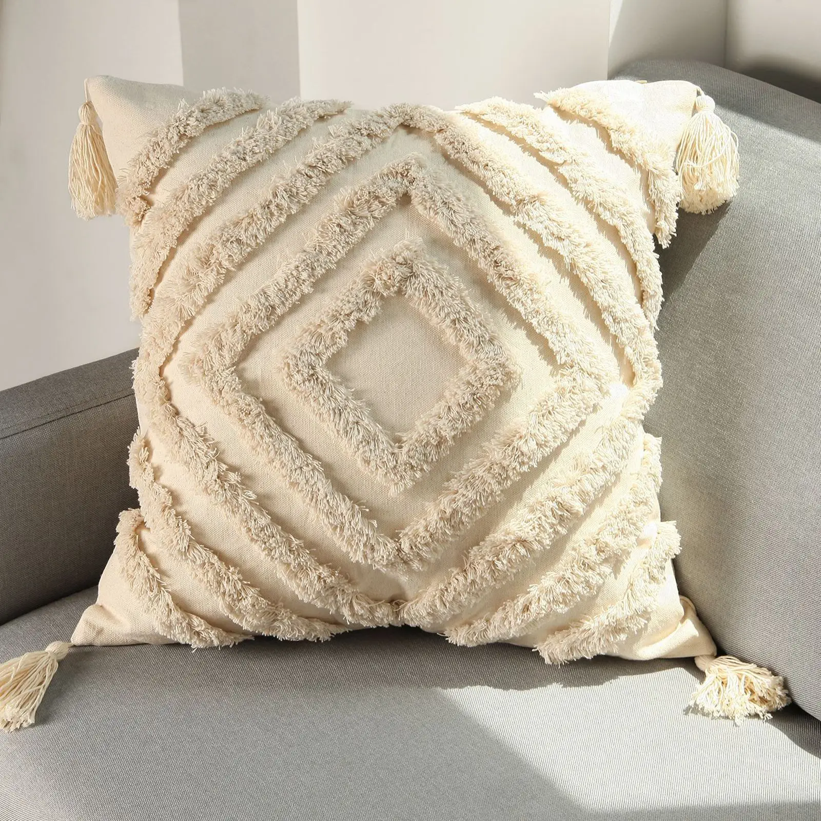 

Плетеная стеганая хлопковая наволочка для диванной подушки, наволочка с кисточками для дивана, спальни, гостиной