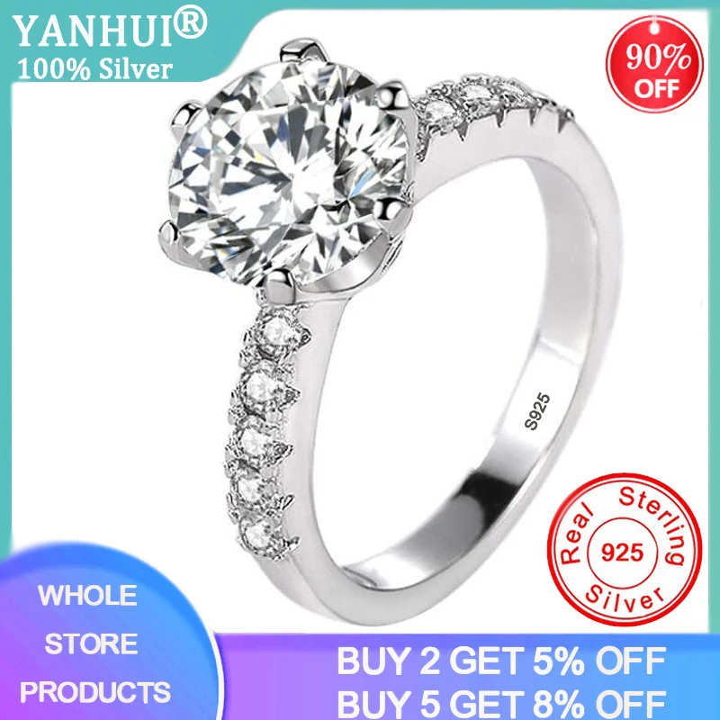 YANHUI с сертификатом класса люкс 2.0ct обручальное кольцо Оригинальные 925