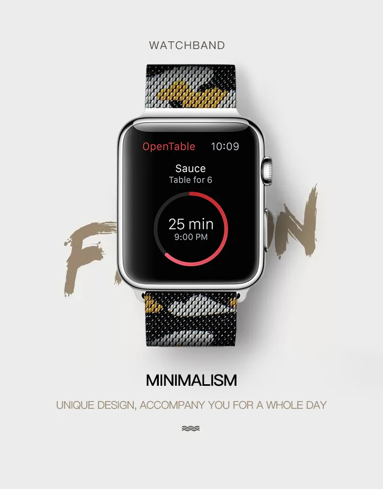 Желтый камуфляж Миланская петля ремешок спортивный для Iwatch серии 4 40 мм 44 мм браслет металлический ремешок для Apple Watch серии 2 42 мм 38