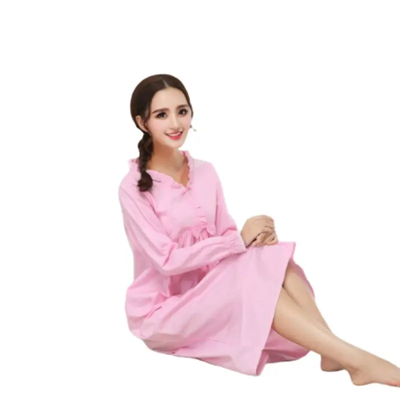 

nightgowns sleepshirts sleepwear women's Spring and Autumn New woven 100% cotton long sleeve Korean flounced home clothes
