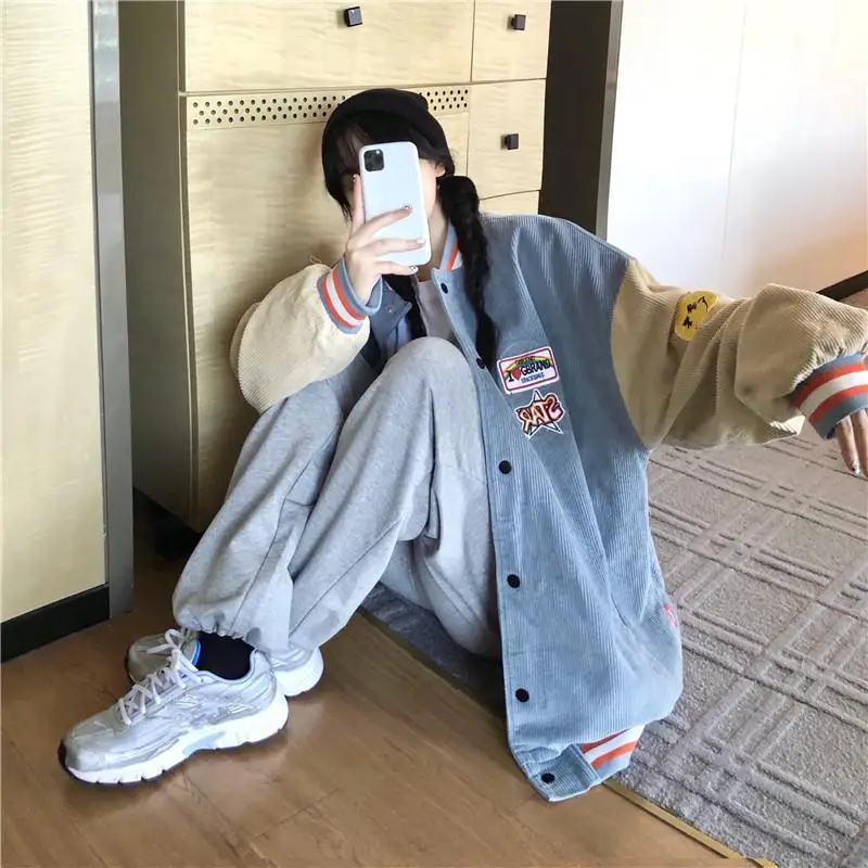 Вельветовое длинное пальто для девочек Куртка-бомбер Женская бейсбольная форма