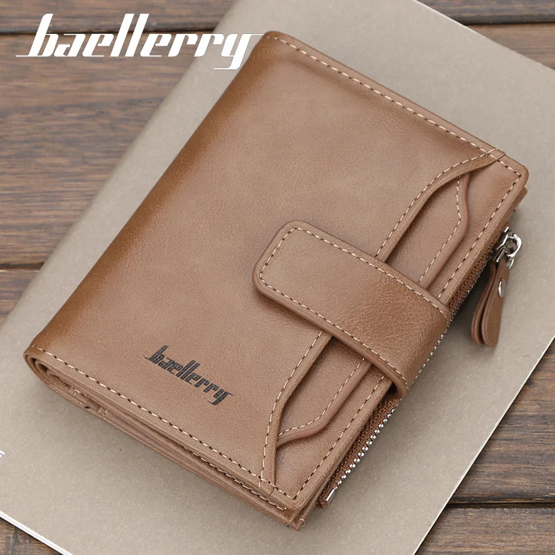 

vintage Men's Wallets Brown Small Mini Card Holders Zipper Fashion Short Men Coin Purse PU Leather High Quality Male Purse
