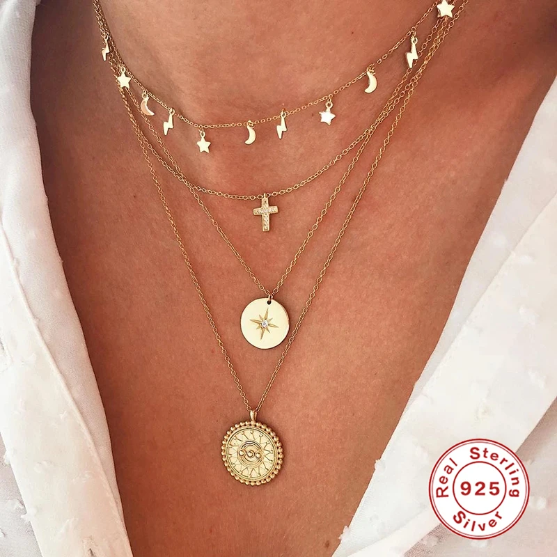 

ROXI Vintage C Star Sun Eye Real 925 Sterling Silver Women Clavicle Necklace Elegant Pendant Necklaces Fine Jewelry Chains