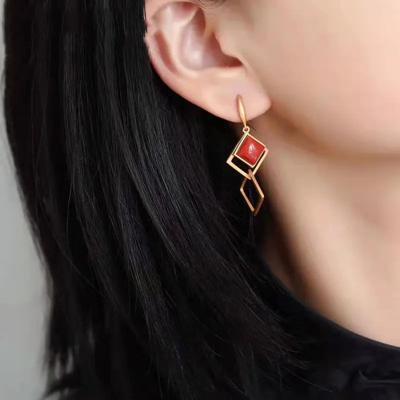 

Original designer epoxy enamel porcelain craftEarrings Geometric Original Design Light Luxury Creative Women's Brand Jewelry