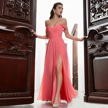 Vestidos De Fiesta largos De gasa para mujer, vestido De fiesta De noche con corsé Formal y hombros descubiertos, plisado, corte acampanado, Rosa (3)
