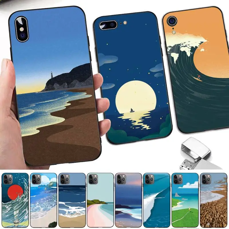 

TOPLBPCS Sea Wave Sunrise Phone Case for iPhone 11 12 13 mini pro XS MAX 8 7 6 6S Plus X 5S SE 2020 XR case