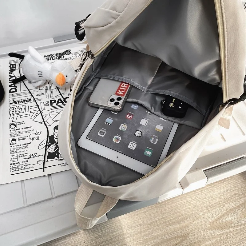 

Cute Large Capacity Women's Backpack Nylon Waterproof Student School Bag Pure Color Simple Travel 2021