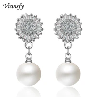 viwisfy crystal pearl studs round flower jewelry wedding gift real 925 sterling silver earrings for women vw21064