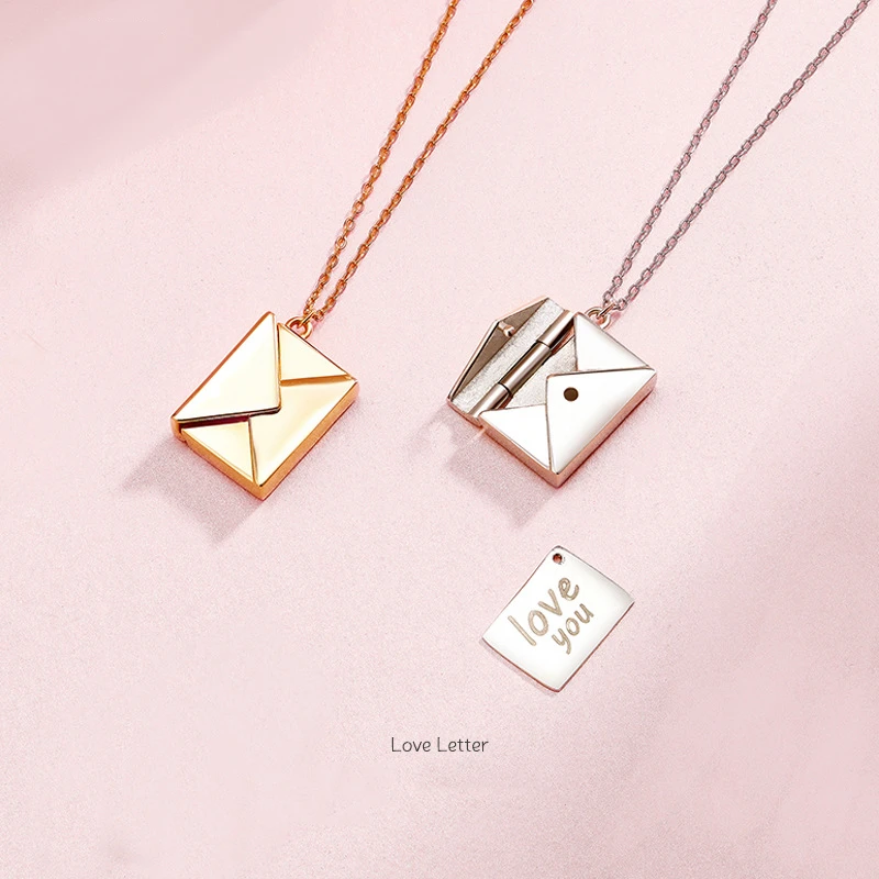 

Duoying Envelope Necklace, Sterling 925 Silver Necklace Love Letter Pendant Necklaces Silver Pendant Lover Letters Couple Gifts