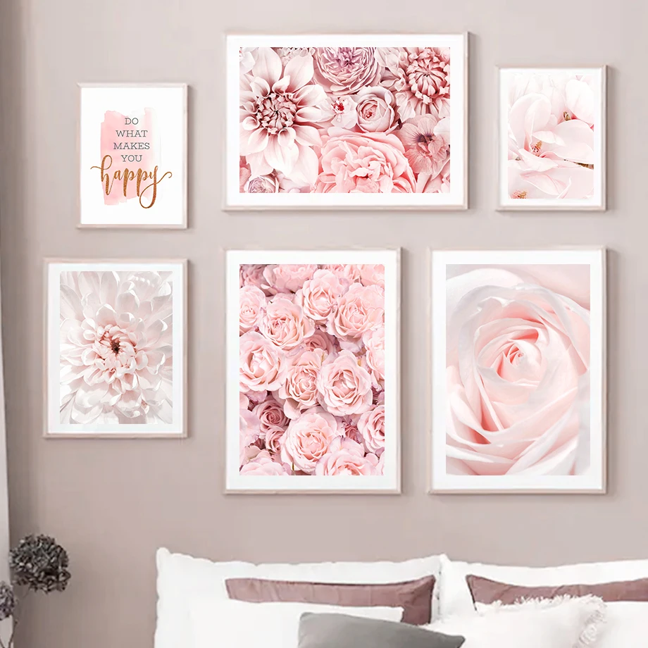 

Pink Flower Rose Peony Dahlia Quotes Wall Art Canvas Painting Nordic Posters And Prints Wall Pictures For Living Room Home Decor