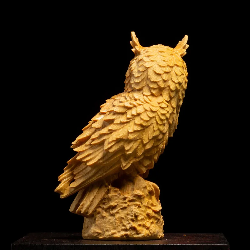 

Owl Statues Figurines Solid Wood Animal Art Sculpture Wood Carving Art&Craft Home Decoration Accessories