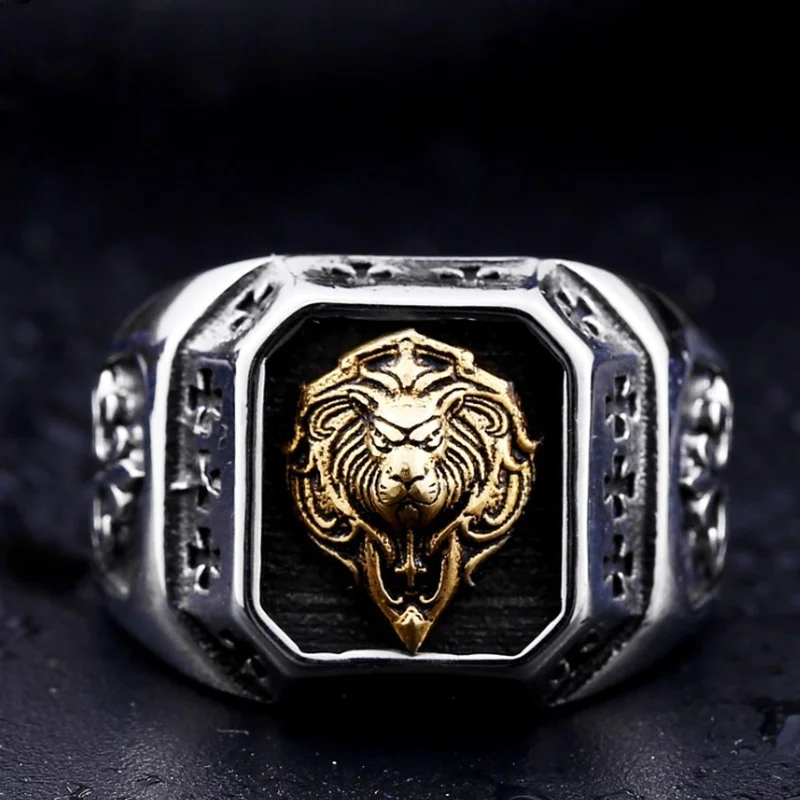 Мужское металлическое кольцо в стиле панк с изображением головы льва|Кольца| |
