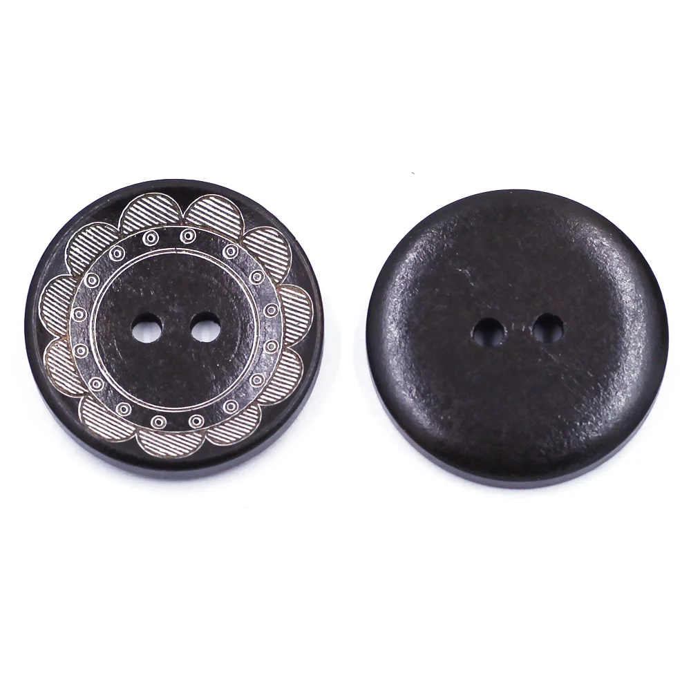 100 шт. круглые темно-кофейные деревянные пуговицы с цветочным узором 2 отверстия