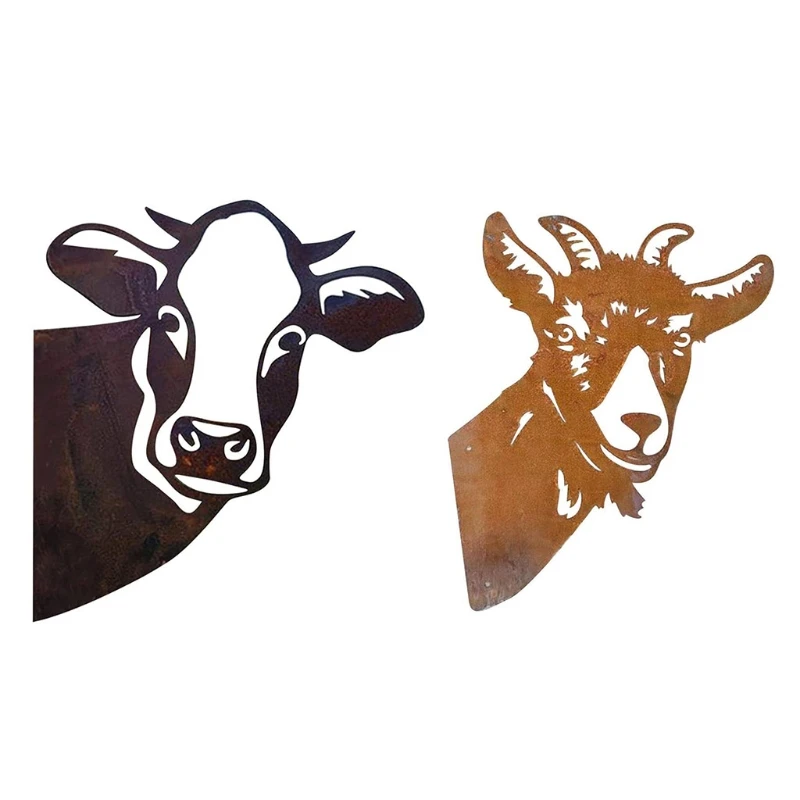 

Peeking Cow Goat Animal Metal Art Wall Decoration Cute Farmhouse Carved Silhouette Hollow Out Statue Farm Fence Ornament
