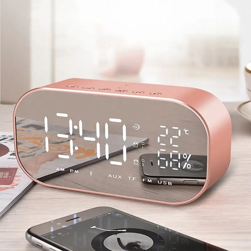Retail Rose Gold S2 Bluetooth wireless mini alarm mirror small stereo computer car subwoofer creative bedside speakers | Электроника