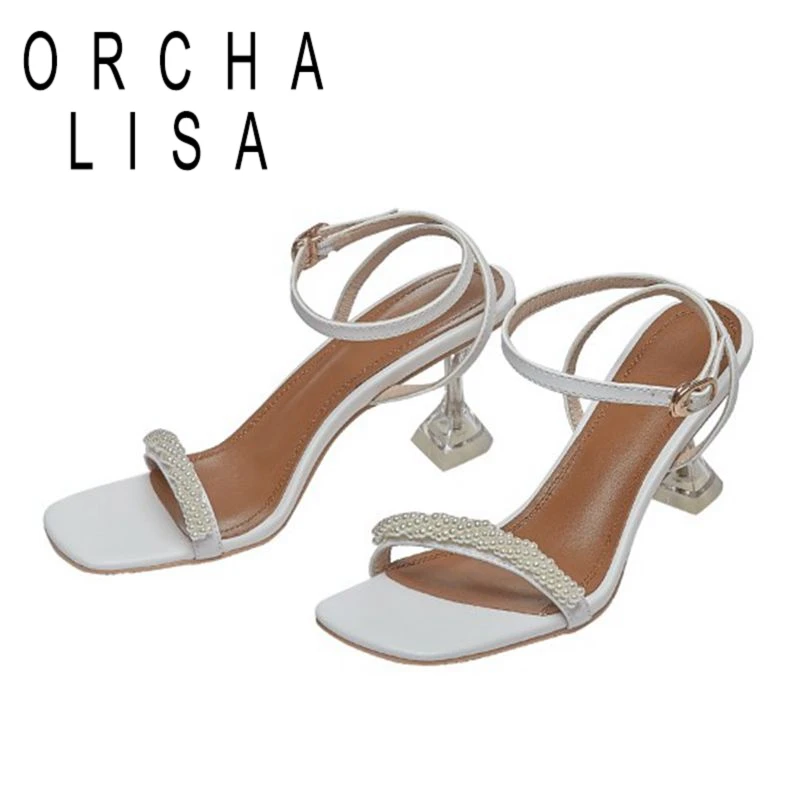 

ORCHA LISA/женская обувь размер 34-43 и выше, прозрачные женские сапоги из мягкой кожи с каблуком 7 см Прозрачные Сандалии на каблуке Ремешок на щик...