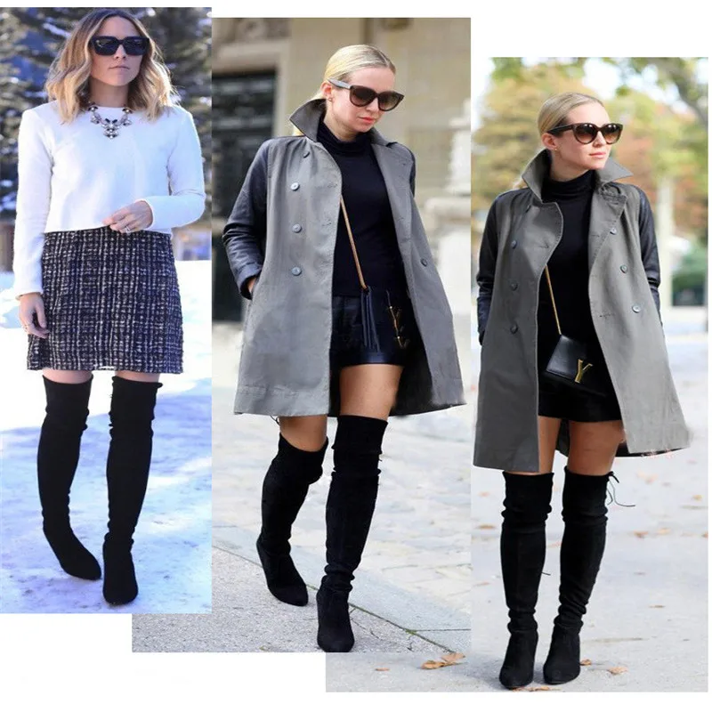 2019 облегающие сапоги пикантные женские зимние выше колена из замши модные до