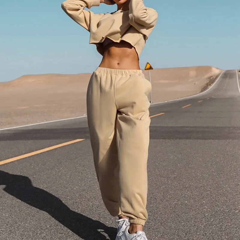 

New 2 Pieces Set Women Tracksuit Sweater + Carrot Jogging Pants Pullover Sweater Set Outwear Women Oversize Hoodies Sweatshirt