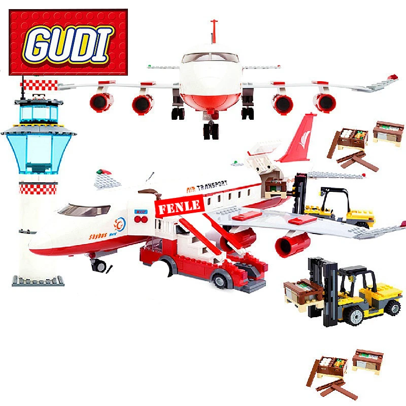 GUDI 8913 город пассажирский самолет строительные блоки 856 шт. Дети DIY Кирпичи игрушки