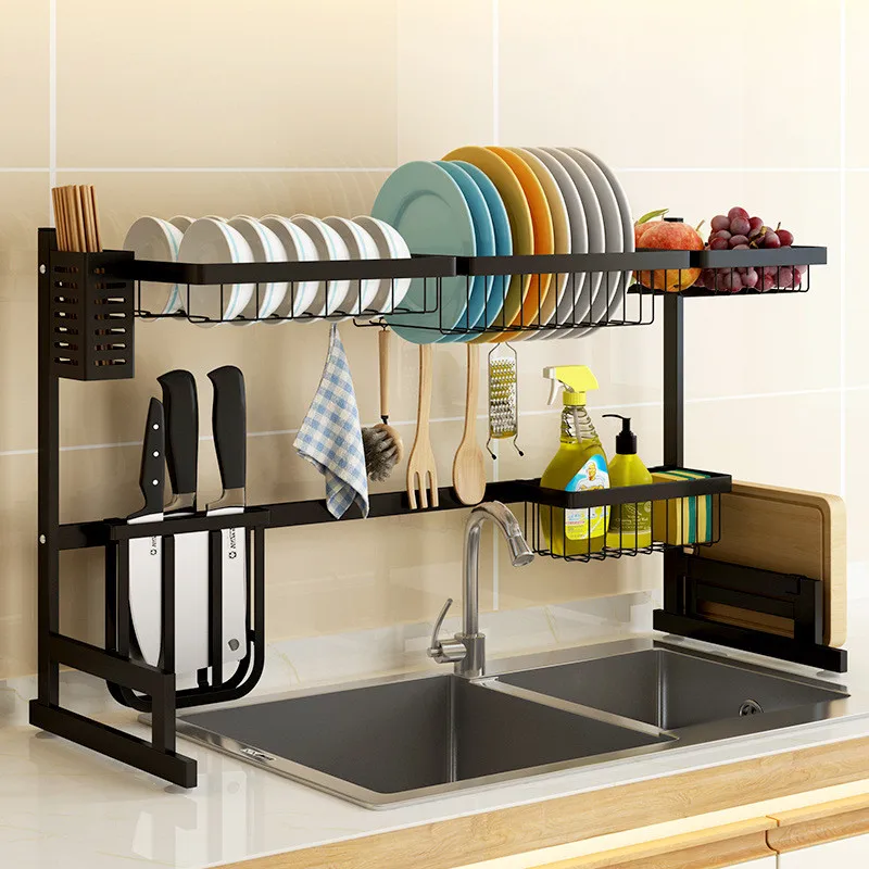 

Multi-use Stainless Steel Dishes Rack Dual Sink Drain Rack Adjustable Kitchen Oragnizer Rack Dish Shelf Sink Drying Rack 1/2Tier