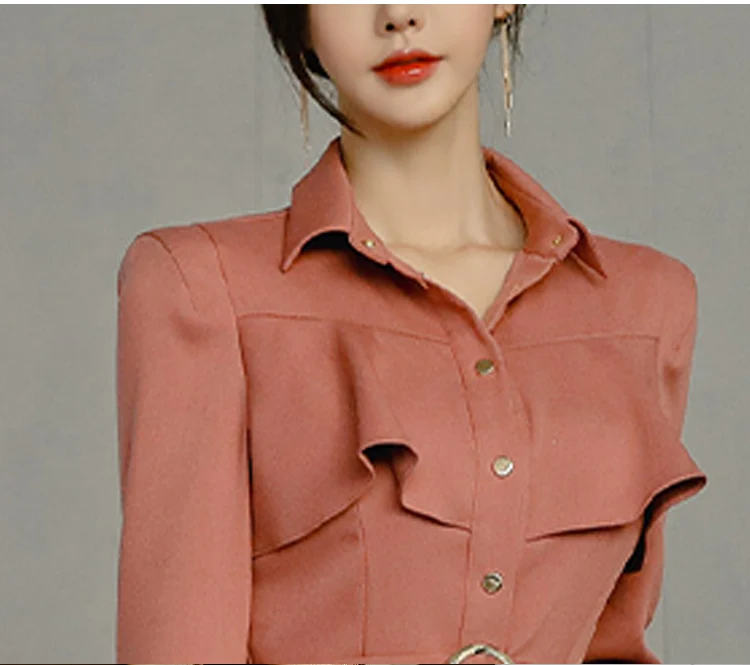 

Monochrome High Waist Office Dress 2020 Spring Lapel Single-Breasted Long Sleeve Distribution Belt Elegant Party Dress Women