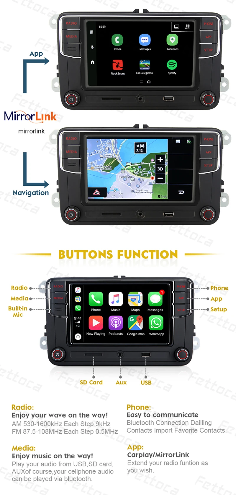 RCD330 Carplay 187B MIB 6,5 дюймовый автомобильный радиоприемник 1 ГБ ОЗУ Carplay зеркальное соединение для Golf 5 Jetta MK5 MK6 CC Skoda Passat B6 B7 Polo