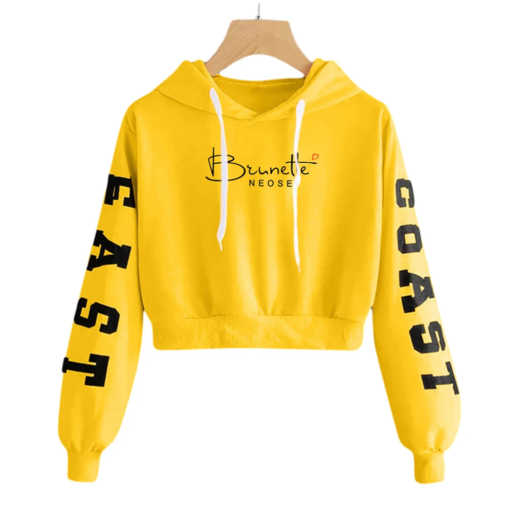 

Casual Women Letter Print Hooded Short Hoodie Long Sleeve Drawstring Loose Autumn Spring Sweatshirt Ladies Tops