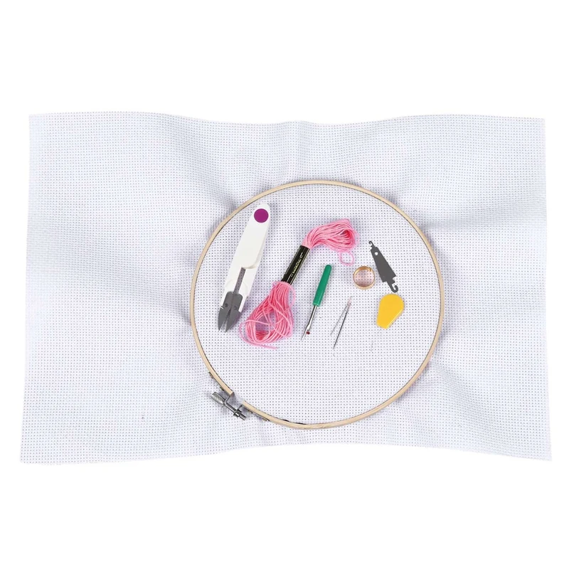 Full Set of Embroidery Starter Kit Cross Tool Including 5 Bamboo Hoop 50 Vivid Color Threads 12 by 18-Inch 14 C | Дом и сад