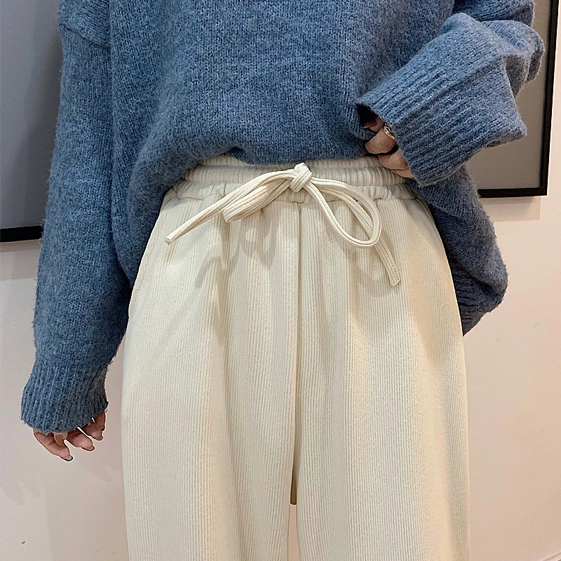 

2021 Corduroy Pants Harem Pants Autumn Winter Women Pants Elastic Waist Casual Black Trousers