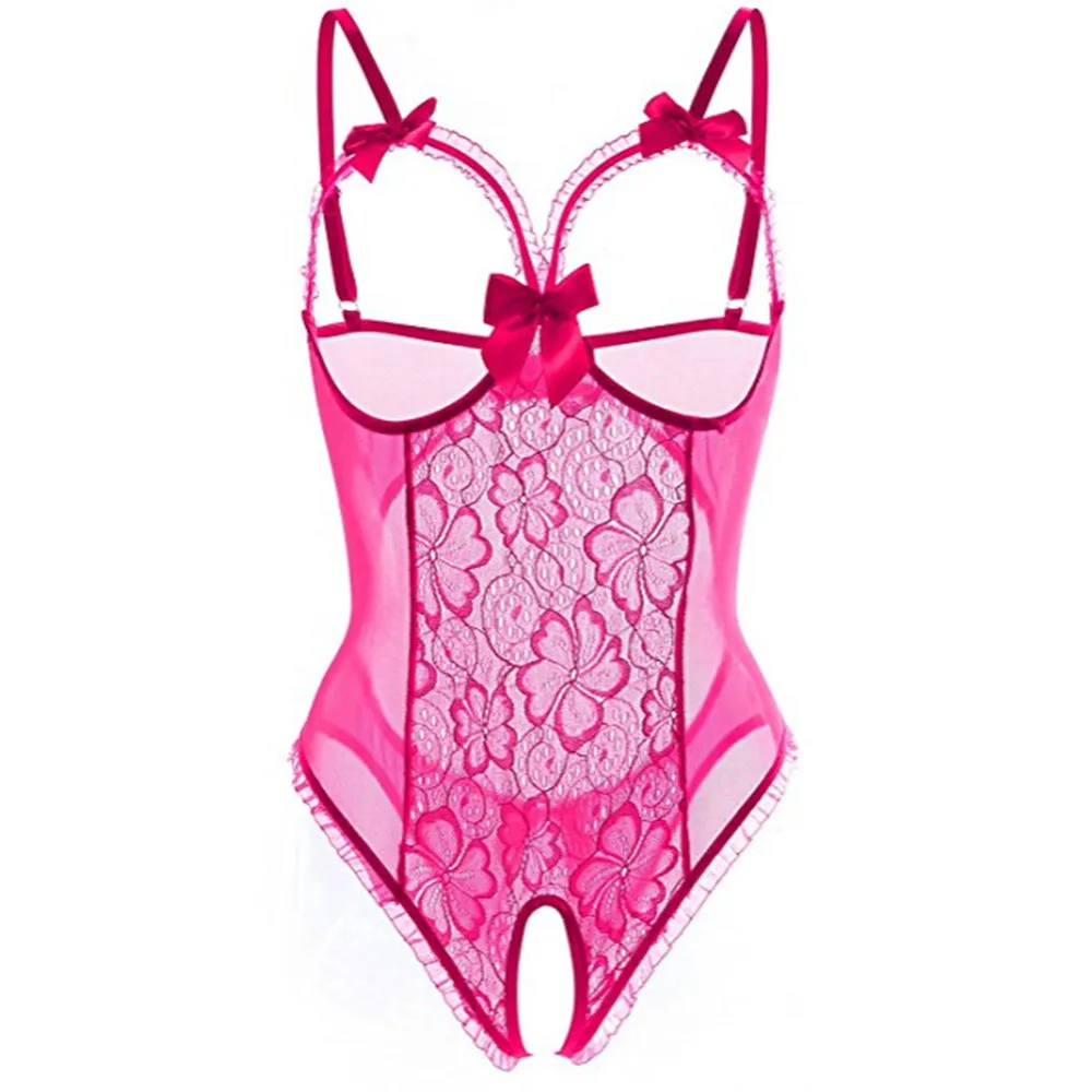 Hot Pink Эротическое женское белье сексуальное нижнее белье Порно платье Babydoll Горячий кружевной открытый бюстгальтер сексуальное нижнее белье с вырезами костюм сексуальная ночная рубашка - Цвет: Hot Pink
