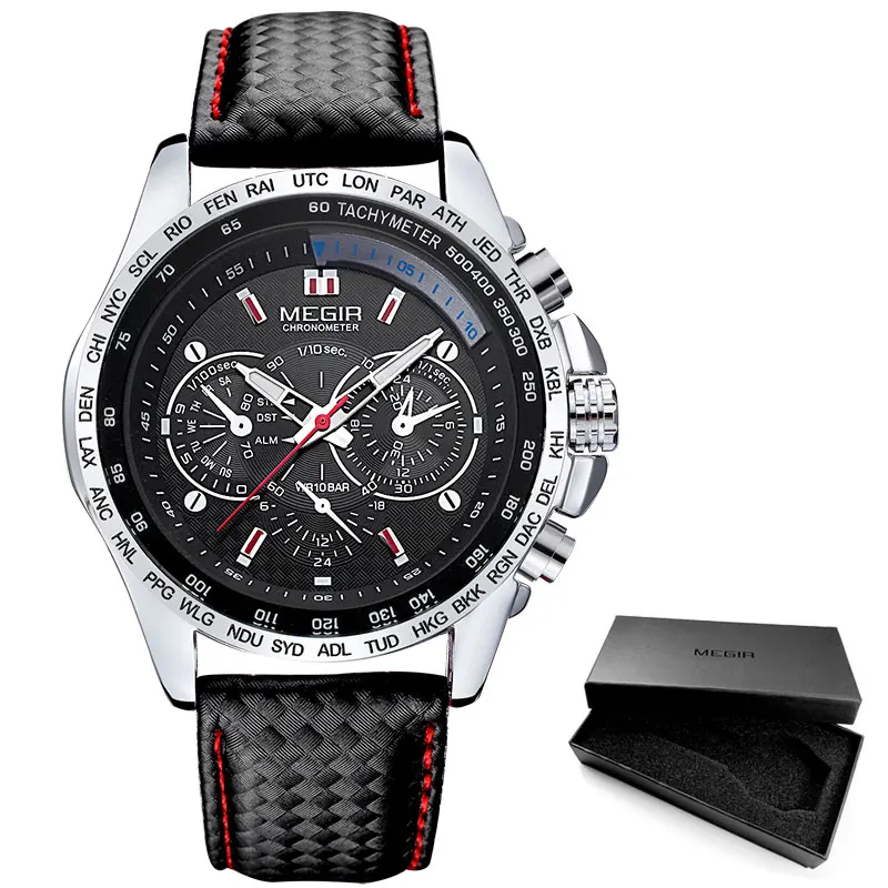 M1010 Black Megir Последняя Мода человека кварцевые наручные часы брендовая водонепроницаемая кожа часы для мужчин повседневные Черные часы для мужчин 1010 - Цвет: M1010 Black