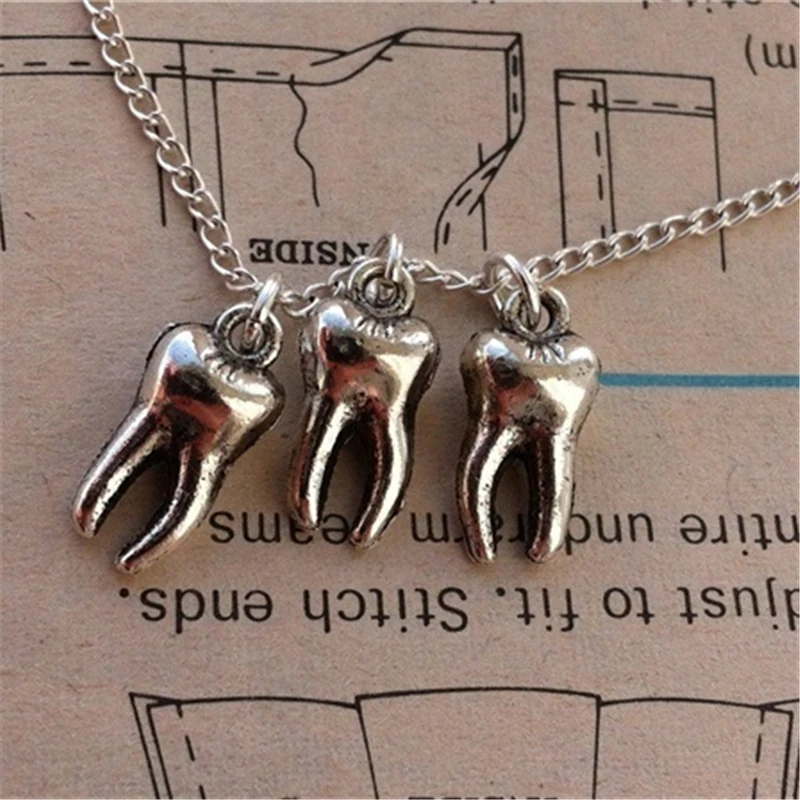 

Antique Silver Color Tooth Pendant Necklace Fairy Necklace for Girls Women