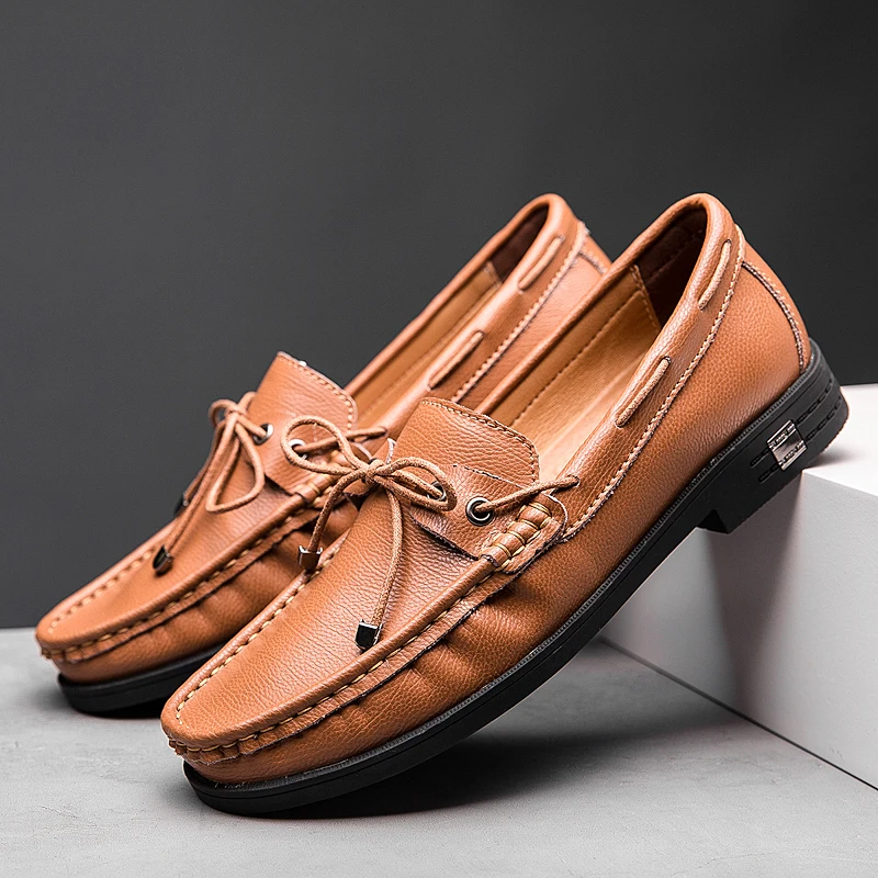 

Man All-match Low Heel Loafer Moccasins Hombre Autumn New Fashion Lace-up Casual Shoes Masculino Hand-sewn Social Driving Shoes