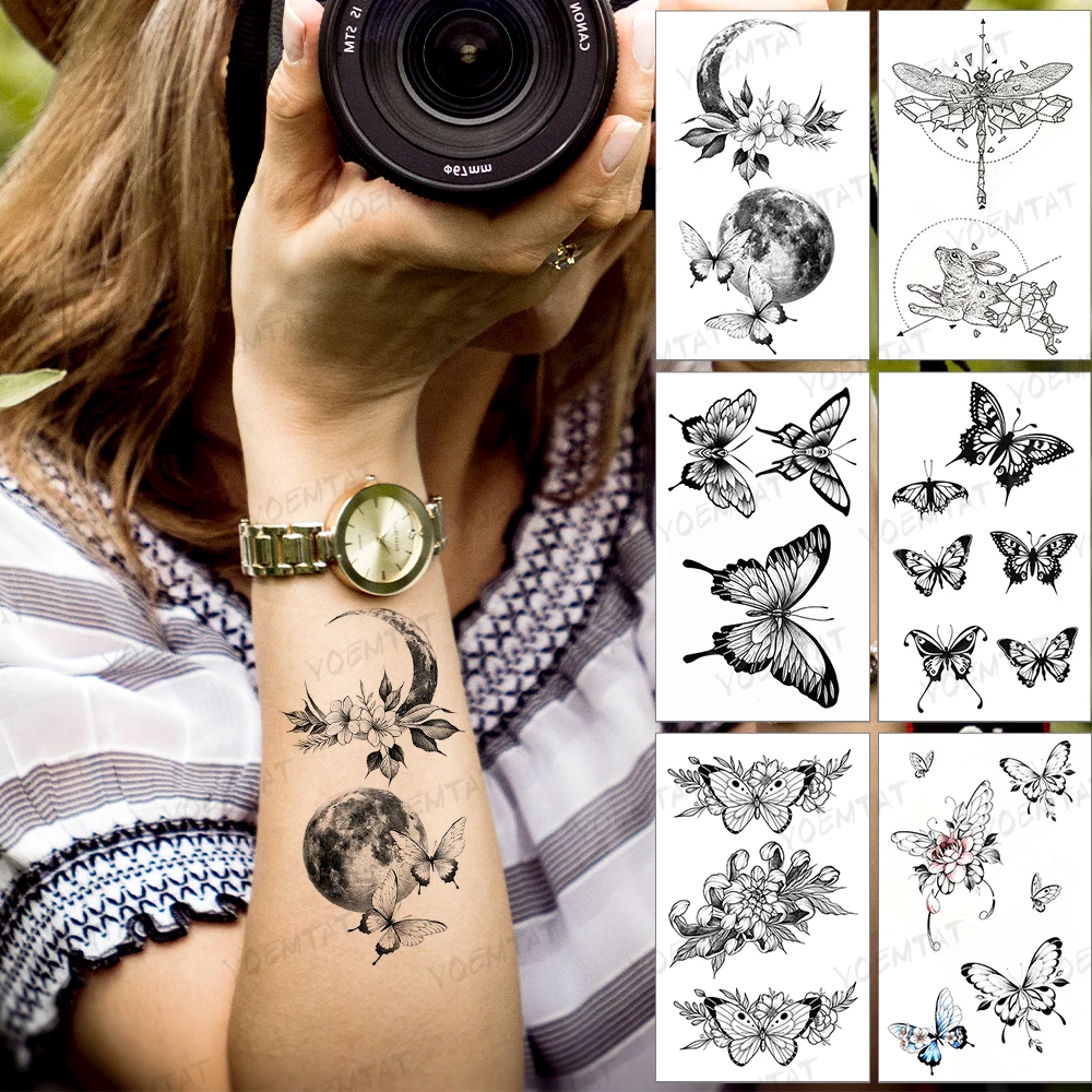 

Waterproof Temporary Tattoo Sticker Moon Butterfly Wings Flower Leaf Tatto Arm Hand Woman Man Child Body Art Tatoo