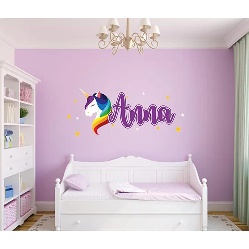 Набор наклеек на стену с единорогом и именем девичье имя звездами Съемная