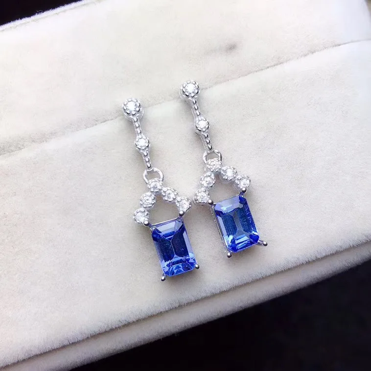 

100% Real and Natural Tanzanite Earrings 925 Sterling Silver Premium Charm Jewelry Beauty Wedding Party Earrings