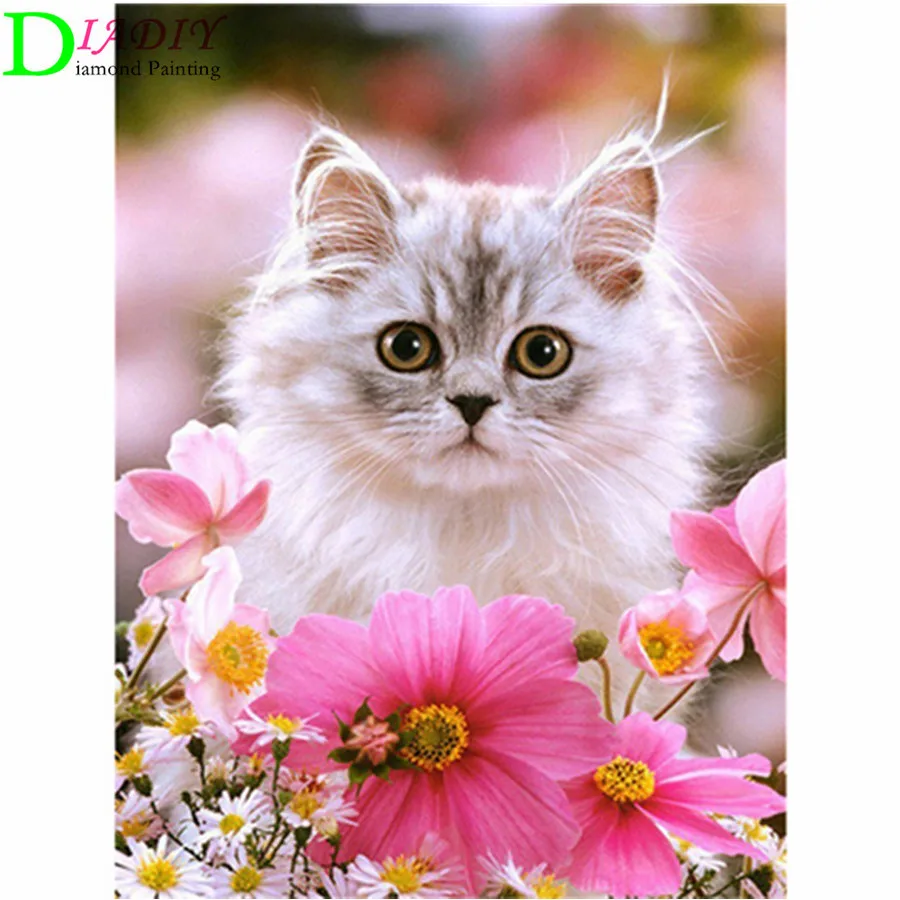 

Cat DIY 5D Diamond Painting Full Round Rhinestones Animal Diamond Embroidery Cross Stitch Mosaic Home Decor