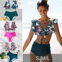 2021 ruffle swimwear women print sexy swimsuit high waist bikini push up bikinis plus size bathing suits floral beach wear
