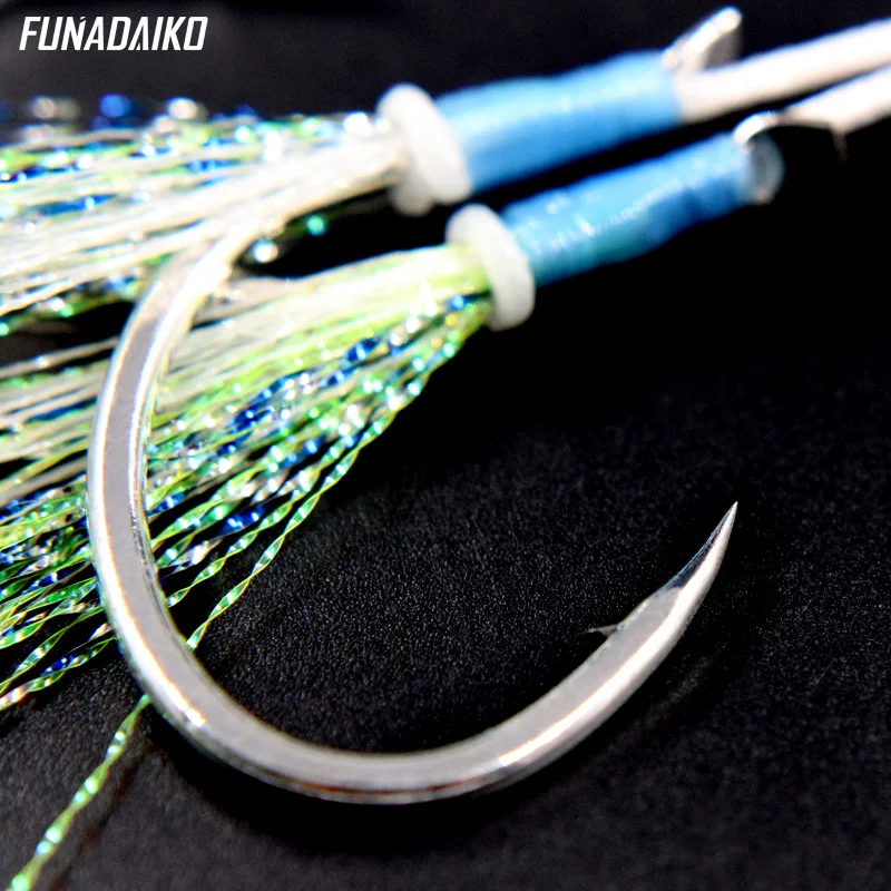 FUNADAIKO Assist крючки Seafishing медленно джиговые крючки с высоким из углеродистой стали двойные крючки светящийся яркий 1/0 2/0 3/0 4/0 УФ крючки
