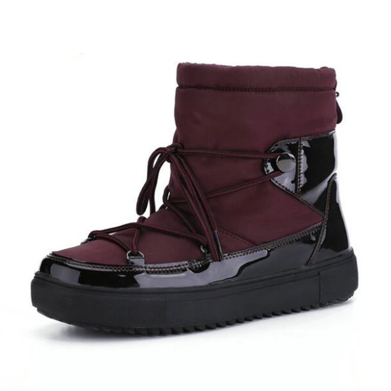 Модные зимние ботинки для женщин хлопковая обувь на плоской подошве со шнуровкой