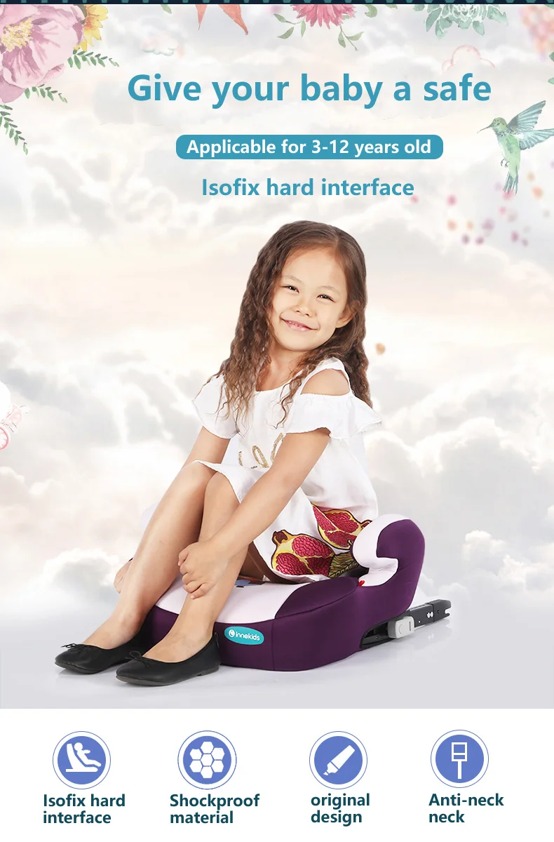 Innokids автомобильное детское безопасное сиденье, увеличивающая рост Подушка, для детей 3-12 лет, детское автомобильное кресло, ISOFIX интерфейс, дышащая ткань