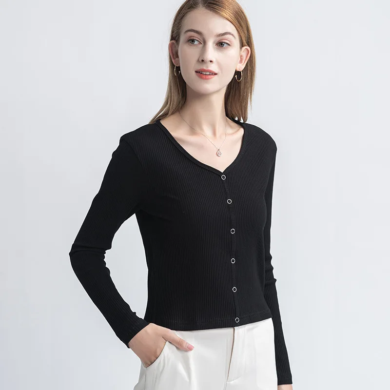 

Women's Cropped Cardigan Sweaters Female Black White Short Sweater V Neck Single Breasted Sweater Woman Knitted Cardigan